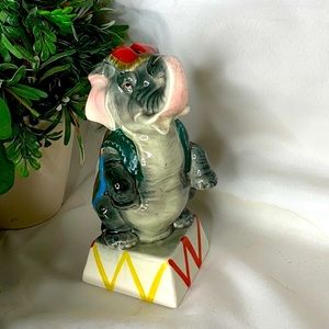 Vintage hand painted glazed ceramic Circus Elephant bank